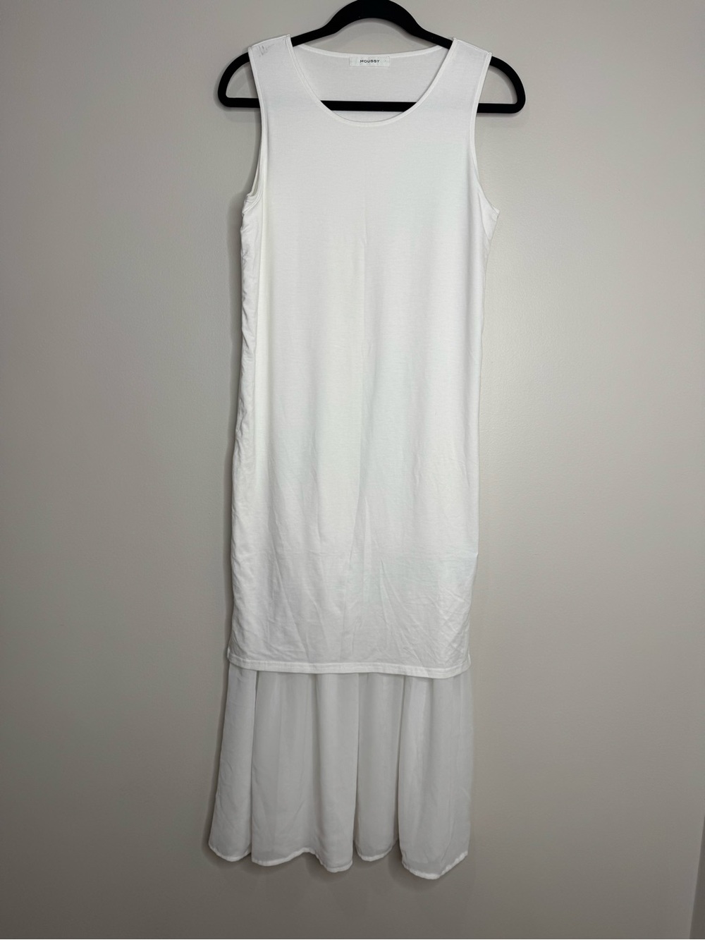 Moussy White Drop Waist Double Layer Sheer Sleeveless Minimalist Maxi Dress OS